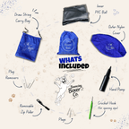 Bouncing Boxer Co Boxer Ball what's included - carry bag, inner PVC ball, outer nylon cover, hand pump, crochet hook, plugs, and zip pullers